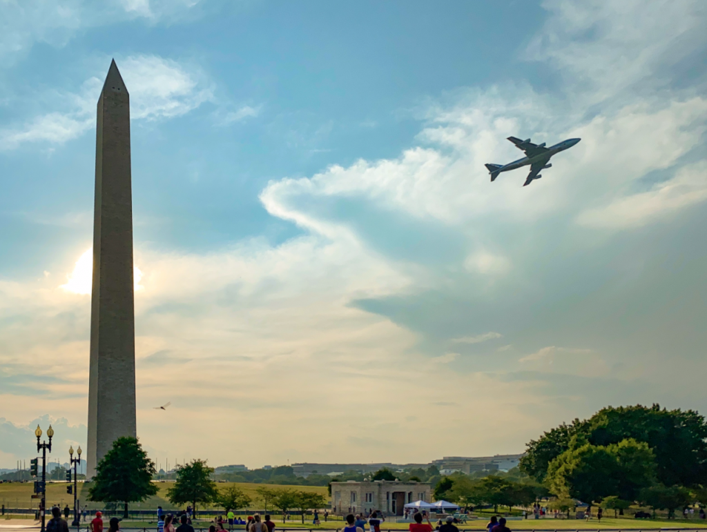 Air Force One flies over the National Mall as part of Trump's Salute to America